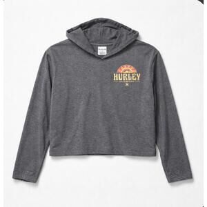 Hurley Gray Hooded Long Sleeve Shirt Medium Kids 10-12 Years